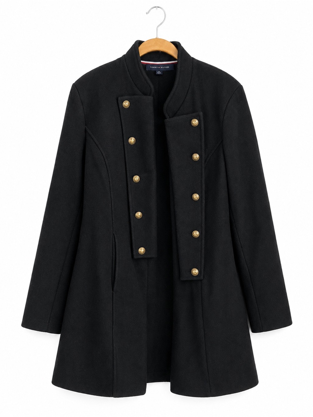 Tommy Hilfiger Black Military Coat Jacket Gold Buttons XL